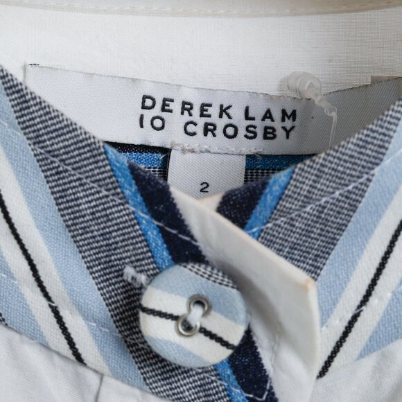 Derek Lam White Cotton Button Down w/ Blue Striped Panels - Picture 4 of 10